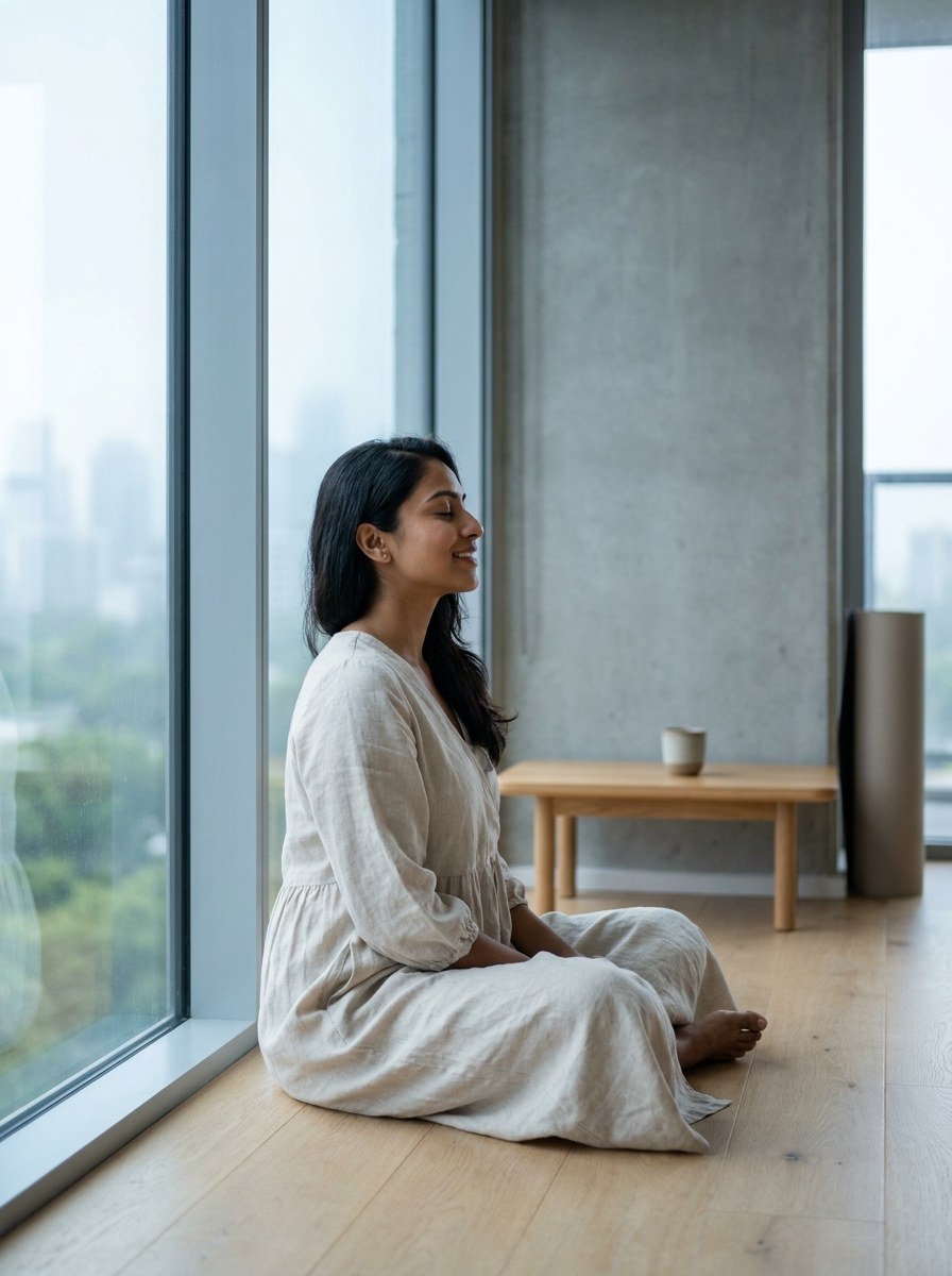 Person calm and present, quiet mind