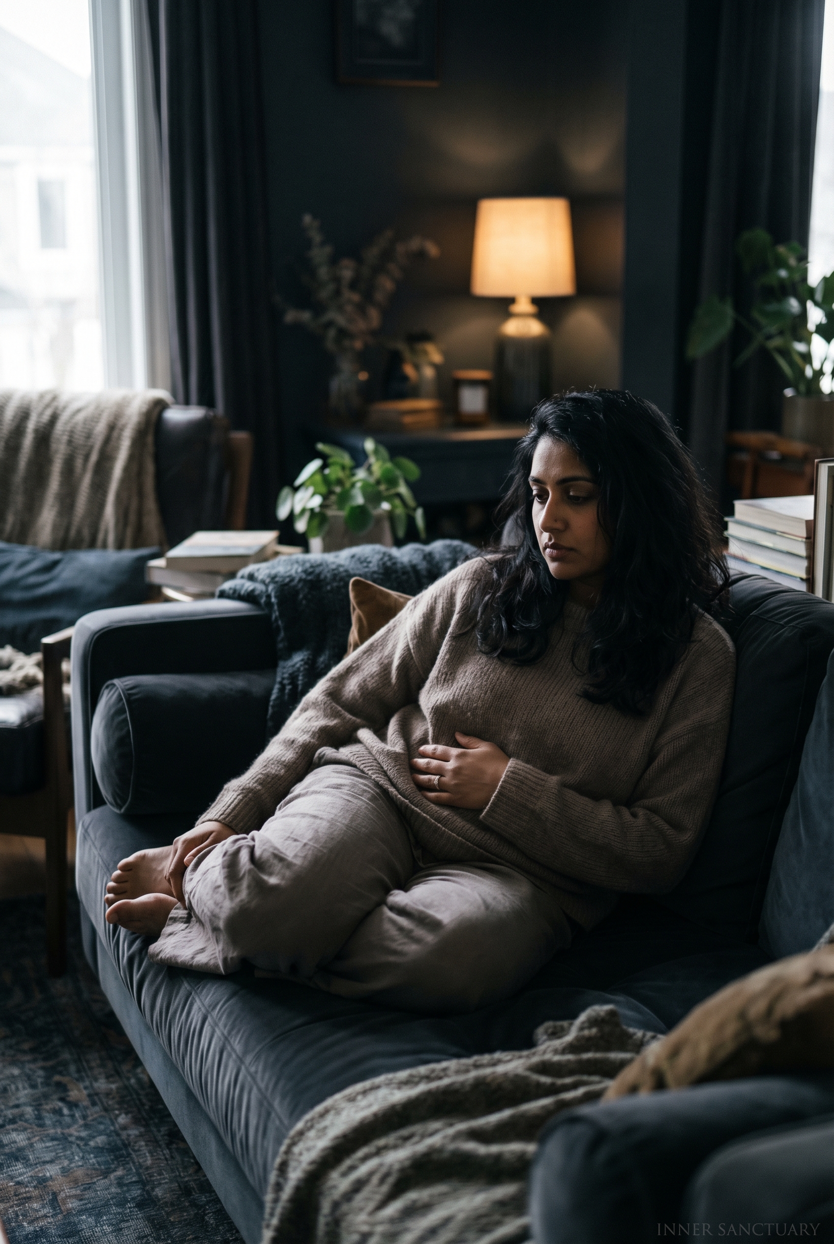 Woman managing hormonal and menstrual stress